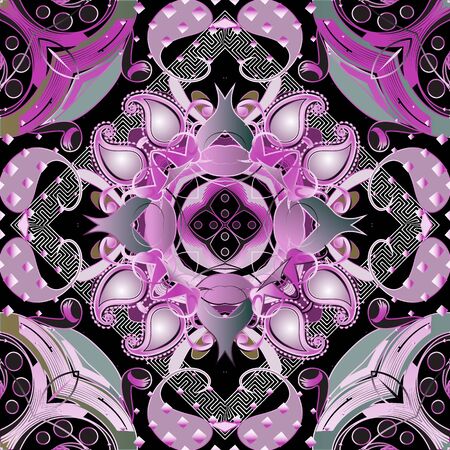 Paisley seamless pattern. Modern ornamental floral background. Ethnic style repeat backdrop. Dotted geometric halftone design. Rhombus greek key meanders frame. Beautiful paisley flowers ornamentsのイラスト素材