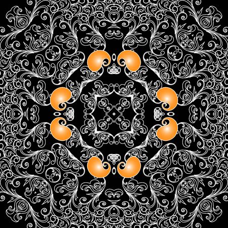 Paisley seamless pattern. Vector ornamental colorful background. Line art tracery vintage paisley flowers, leaves, shapes, lines. Decorative ethnic style repeat backdrop. Elegance ornamentsのイラスト素材