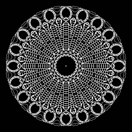 Lacy floral vector mandala pattern. Ornamental modern black and white background. Round vintage ornament. Lace design. Elegance patterned texture. Ethnic style abstract lace flowers, shapes, frames.のイラスト素材