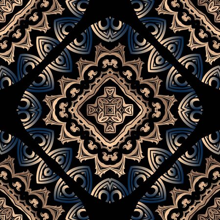 Colorful Baroque style mandalas seamless pattern. Ornamental floral vector luxury background. Modern vintage ornaments. Beautiful mandalas. Ornate repeat ethnic tribal style abstract design. Templateのイラスト素材