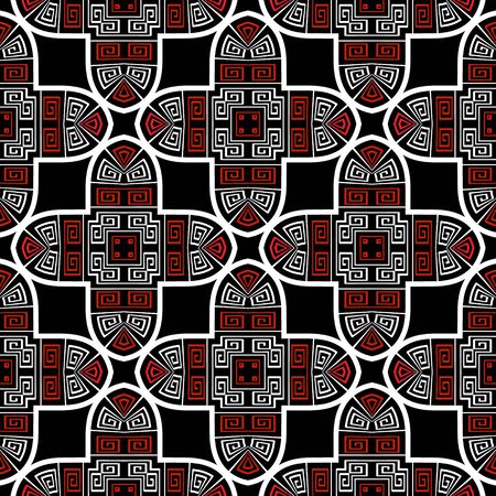 Greek floral vector seamless pattern. Ornamental geometric ethnic tribal style background. Colorful abstract trendy backdrop. Geometric modern greek key meanders flowers ornament. Creative designのイラスト素材