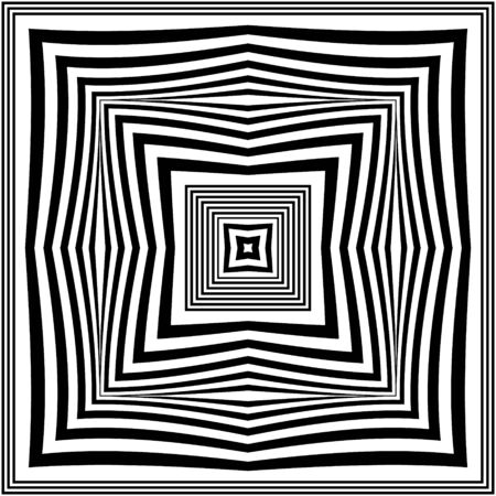 Geometric vector seamless pattern. Radial squares background. Repeat square shapes backdrop. Frames, stripes, lines, borders. Abstract geometrical black and white modern ornament. Endless textureのイラスト素材