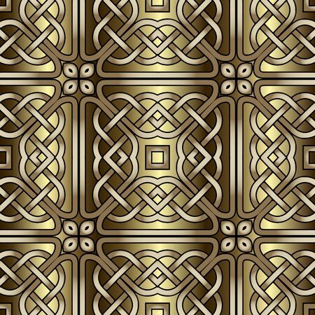 Lines seamless pattern. Celtic grid ornament. Repeat curved lines grid backdrop. Ethnic tribal style line art knotted ornament. Intricate luxury vector arabic style design. Abstract ornate backgroundのイラスト素材