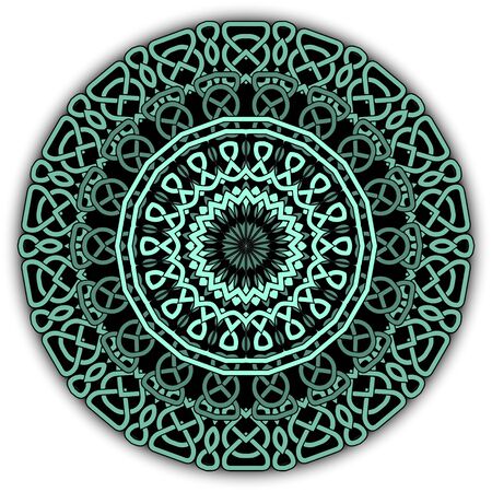 Colorful celtic mandala pattern. Vector lines background. Repeat line art knotted round ornamets. Intricate tribal ethnic curved lines backdrop. Beautiful arabic design with contours, knots, curvesのイラスト素材