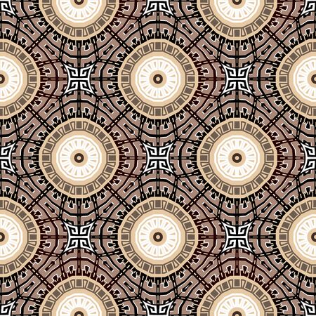 Greek vector seamless pattern. Elegant ethnic tribal background. Ornamental repeat backdrop. Geometric ornament. Abstract modern design. Geometrical shapes, circles, mandalas, greek key, meanderのイラスト素材