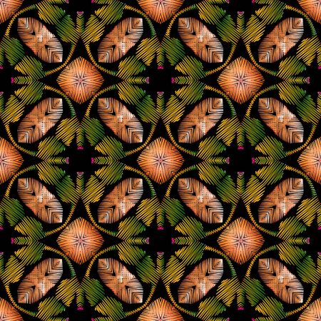 Textured floral vector seamless pattern. Colorful tapestry background. Repeat grunge tribal ethnic...