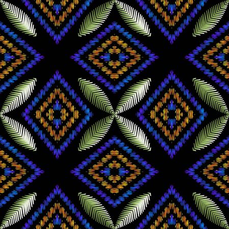 Textured floral vector seamless pattern. Colorful tapestry background. Repeat grunge tribal ethnic...
