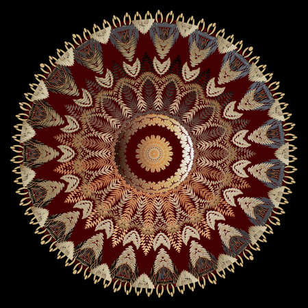 Embroidery floral vector mandala pattern. Baroque tapestry round ornament. Colorful grunge lace...