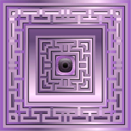 3d luxury seamless pattern. Greek ornamental square frame. Patterned violet background. Beautiful repeat decorative backdrop. Abstract modern ornament with frames, borders, shapes, lines. Greek key.のイラスト素材