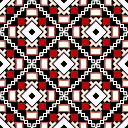 Tribal colorful vector seamless pattern. Ethnic ornamental abstract background. Waffled repeat decorative backdrop. Traditional folk ornament, Abstract shapes, rhombus, lines, zig zag, waffles.のイラスト素材
