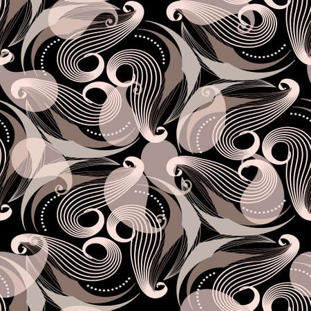 Paisley seamless pattern. Vector colorful swirl lines background. Ethnic style repeat decorative backdrop. Floral line art hand drawn ornament. Vintage paisley flowers, leaves, swirls, curves, shapes.のイラスト素材