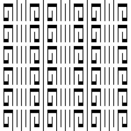 Black and white greek vector seamless pattern. Elegant ornamental tribal ethnic style background. Striped repeat backdrop. Geometric modern ornament with abstract shapes, lines, greek key, meanders.のイラスト素材