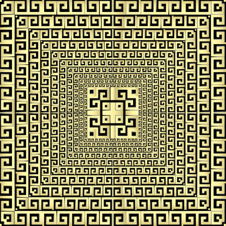 Gold radial seamless pattern. Futuristic modern vector background. Greek tibal ethnic style repeat backdrop. Square frames. Luxury labyrinth maze ornament. Elegant ornate abstract design with effect.のイラスト素材