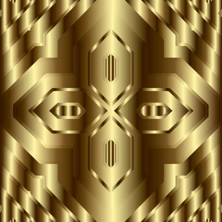 Gold textured 3d geometric seamless pattern. Ornamental golden flowers background. Surface repeat vector backdrop. Modern grunge floral Deco ornament with effects. Luxury design. Endless 3d texture.のイラスト素材