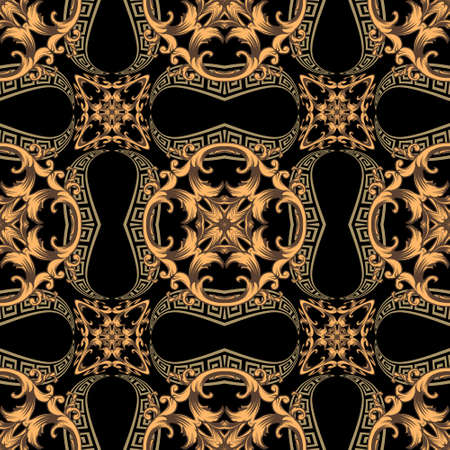 Modern seamless pattern. Floral ornamental background. Repeat vector greek backdrop. Geometric...