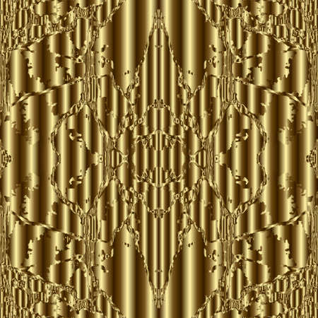 Gold textured 3d geometric seamless pattern. Ornamental ornate golden background. Surface repeat vector backdrop. Modern grunge geometrical Deco ornament with effects. Luxury design. Endless texture.のイラスト素材
