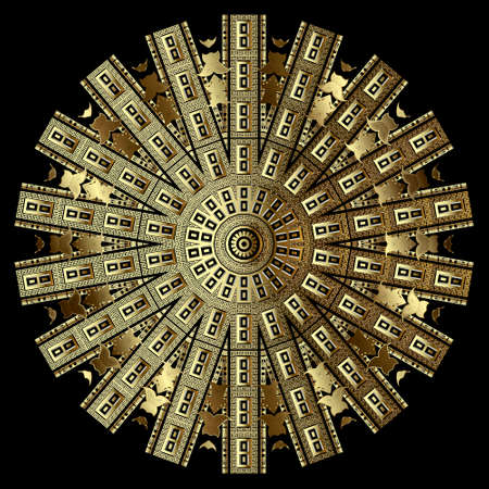Gold greek vector mandala pattern. Shiny abstract Deco background. Greek key meanders ethnic style...