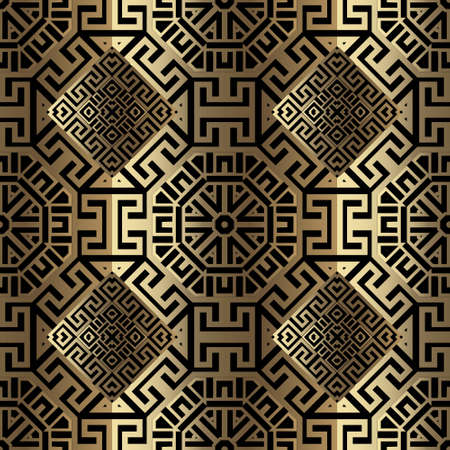 Luxury gold Deco seamless pattern. Greek tribal ethnic style ornamental vector background. Repeat geometric ornate backdrop.のイラスト素材