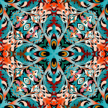 Paisley seamless pattern. Vintage patterned background. Vector ethnic style paisley flowers with...