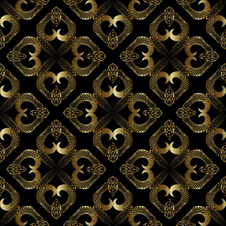 Gold textured grunge seamless pattern. Floral ornamental vector luxury background. Repeat ornate backdrop. Vintage dotted flowers, leaves, shapes, dots. Grungy decorative beautiful design. Texture.のイラスト素材
