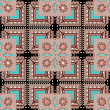 Floral ethnic seamless pattern. Vector ornamental colorful background. Repeat tribal backdrop....
