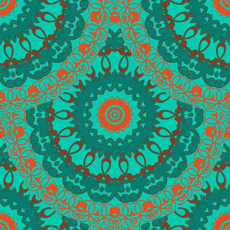 Floral mandalas seamless pattern. Vector colorful background. Beautiful tiled arabesque ornaments....