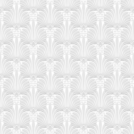 Floral greek seamless pattern. Vector white background. Geometric greek key, meanders abstract ornament with flowers, shapes. Ornate endless repeat texture. Elegant decorative light backdrop.のイラスト素材