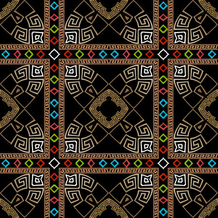 Colorful tribal ethnic seamless pattern. Vector greek background. Geometric greek key, meanders...