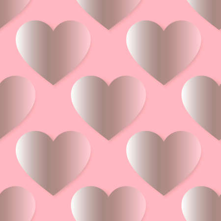 3d Love hearts seamless pattern. Vector rose pink background. Ornamental elegance repeat backdrop. Romantic beautiful surface ornaments with rose gold 3d love hearts. Luxury design with shadows.のイラスト素材