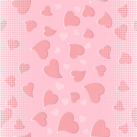 Love hearts seamless pattern. Vector rose pink halftone background. Ornamental elegance repeat half tone backdrop. Romantic beautiful light ornaments with polka dots, circles, love hearts.のイラスト素材