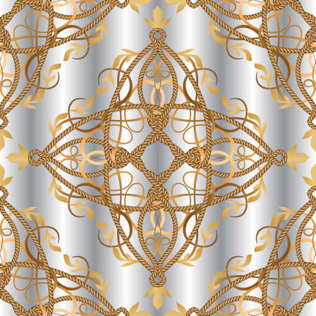 Textured luxury light seamless pattern. Vintage ornamental ropes silver background. Vector gold...