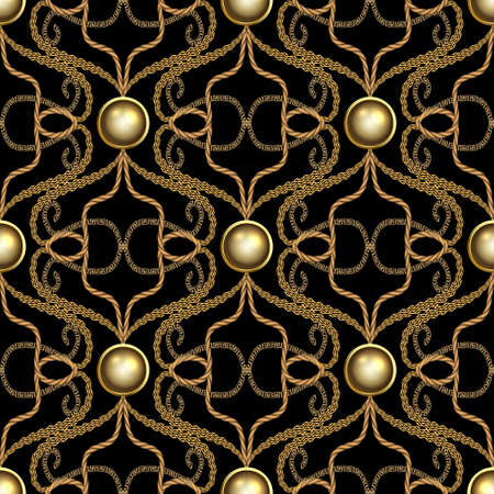 Arabesque 3d seamless pattern. Modern ornamental vector greek background. Repeat jewelry gold...