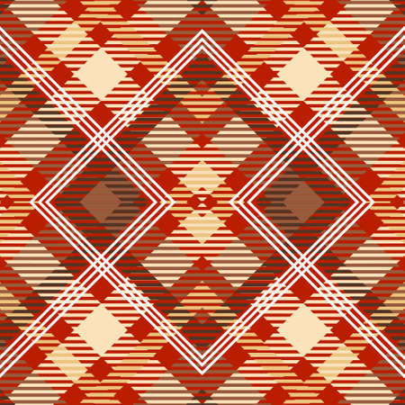 Scottish style plaid seamless pattern. Tartan colorful vector background. Striped geometric repeat backdrop. Tribal ethnic ornaments with stripes, rhombus, lines, geometrical shapes. Modern design.のイラスト素材