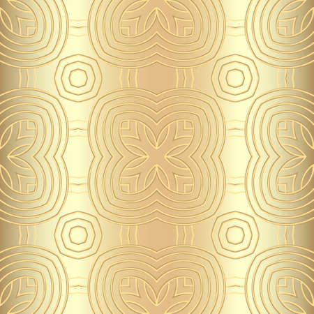 Lines gold 3d seamless pattern. Vector textured silk background. Ornamental repeat golden backdrop. Luxury line art floral ornaments. Beautiful flowers. Ornate design. For wallpapers, cards, prints.のイラスト素材