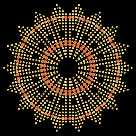 Digital floral zigzag mandala pattern. Vector dotted background. Textured backdrop. Grunge circles halftone ornaments with glitters, flowers, dots. Modern decorative zig zag design. Endless texture.のイラスト素材