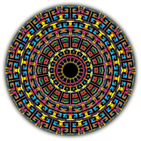 Ethnic greek mandala pattern. Ornamental colorful background. Tribal vector backdrop. Floral modern radial ornaments. Abstract shapes, circles, frames, borders. Greek key, meanders, symbols, flowers.のイラスト素材