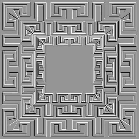 Embossed 3d square frames pattern. Greek emboss background. Geometric textured backdrop. Surface grunge relief 3d ornaments with embossing effect. Greek key, meanders, frames, borders, mazes, shapes.のイラスト素材