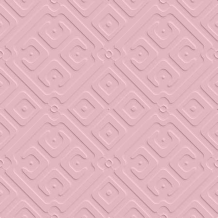 Embossed 3d vector seamless pattern. Geometric emboss background. Textured repeat light pink...