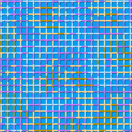 Grid seamless pattern. Waffle ornamental textured background. Plaid tartan repeat vector backdrop. Checkered ornaments. Modern colorful geometric design with squares, stripes, shapes, dotted lines.のイラスト素材