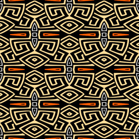 Traditional tribal ethnic style seamless pattern. Vector ornamental greek key, meanders background. Elegant repeat Deco backdrop. Ancient style ornaments. Modern abstract design. Endless texture.のイラスト素材