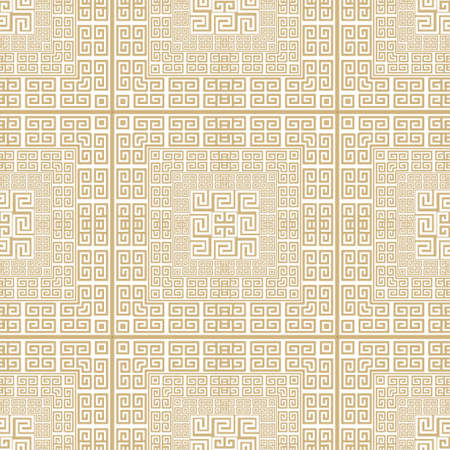 Trendy seamless pattern. Vector geometric background. Repeat ancient style backdrop. Modern golden greek plaid tartan ornaments. Decorative ornate design with greek key, meanders, mazes, squares.のイラスト素材