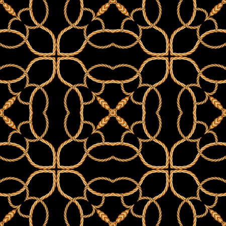 Ropes seamless pattern. Vector ornamental black background. Ethnic repeat backdrop. Floral lacy...