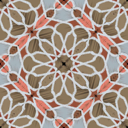 Tapestry seamless pattern. Floral textured vector background. Repeat grunge backdrop. Embroidered...