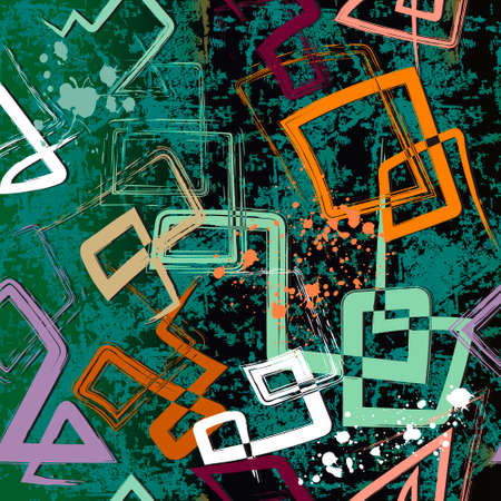 Textured grunge seamless pattern. Modern rough colorful background. Repeat vector dirty backdrop. Hand drawn greek style symbols, signs, splashes, brush strokes. Abstract ornament. Endless texture.のイラスト素材