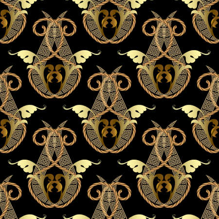 Gold vintage seamless pattern. Floral greek style vector background. Repeat colorful backdrop....