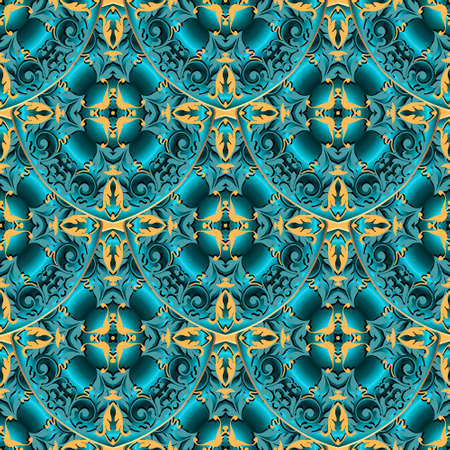 3d floral tiled mandalas seamless pattern. Baroque, renaissance style ornate background. Luxury repeat backdrop. Vintage flowers, leaves, mandalas. Damask ornaments. Beautiful ornate modern design.のイラスト素材