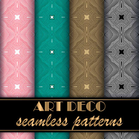 Lines Deco seamless pattern. Ornamental line art background. Colorful patterns set. Repeat vintage floral ornaments in different colors. Beautiful ornate patterned design. Vector collection. Endless.のイラスト素材
