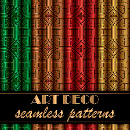 Lines art Deco seamless pattern. Ornamental line art background. Colorful patterns set. Repeat vintage floral celtic ornaments in different colors. Beautiful patterned design. Vector collection.のイラスト素材