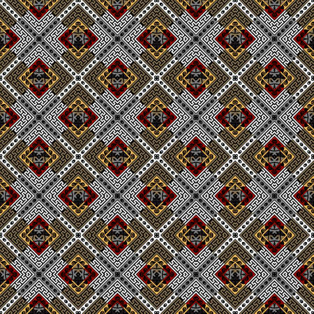 Greek style rhombus seamless pattern. Vector elegant waffle background. Repeat tribal ethnic backdrop. Geometric colorful ornaments. Modern abstract decorative design. For prints, fabric, wrapping.のイラスト素材