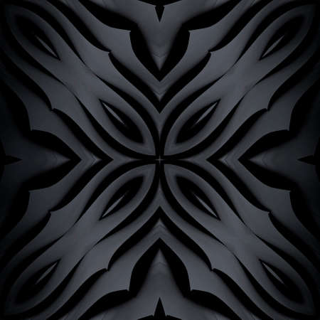 Dark black modern 3d seamless pattern. Abstract surface floral background. Black 3d flowers...